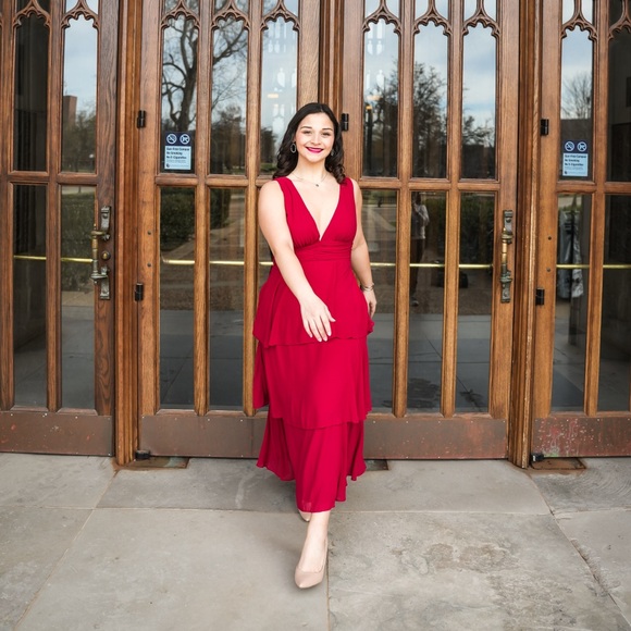 Lulu's Red Sleeveless Tiered Midi Dress - Picture 2 of 2